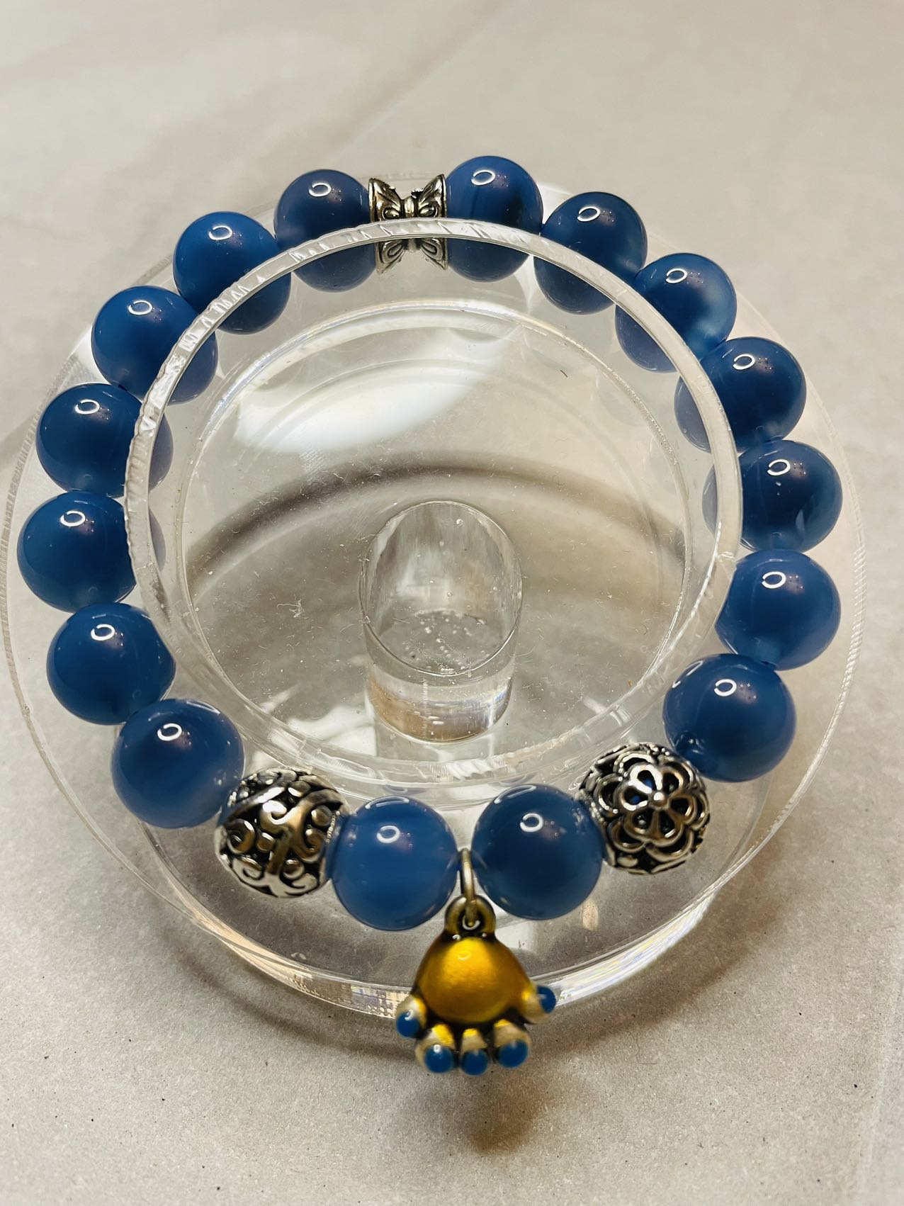 Lucky Blue Candy Agate Harmony Strength Positive Energy Healing Bead Bracelet