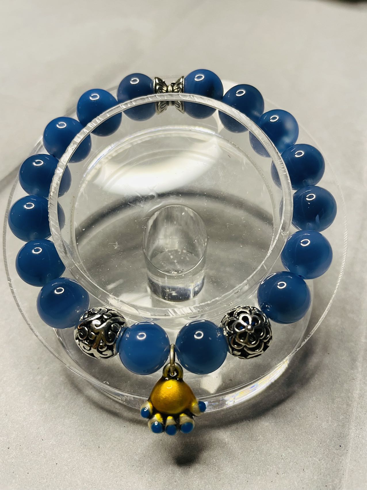 Lucky Blue Candy Agate Harmony Strength Positive Energy Healing Bead Bracelet